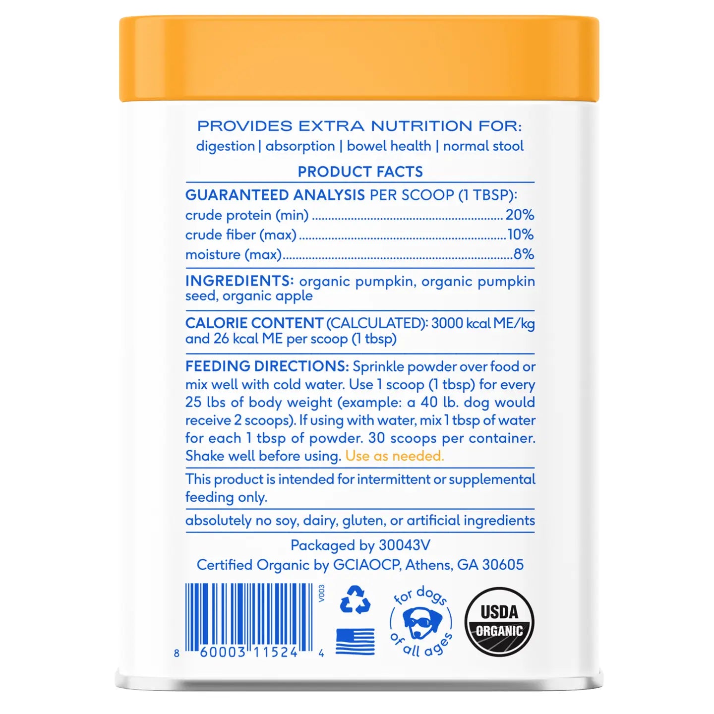 Organic Pumpkin Fiber Powder, Digestive Supplement For Dogs - The Barkery LLC