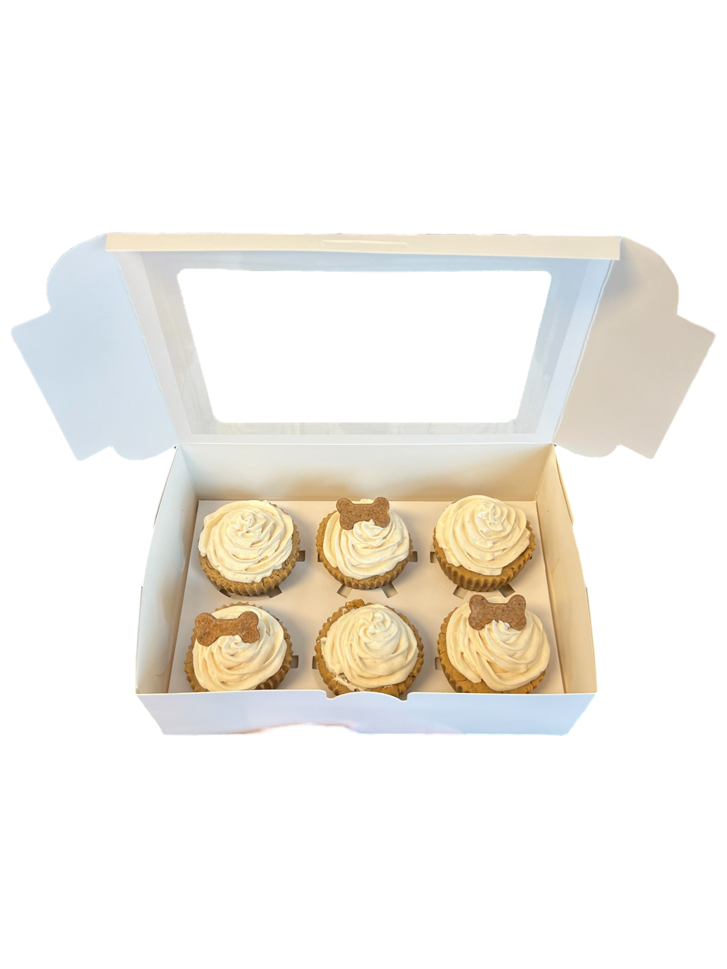 Half Dozen Organic Dog Cupcakes with Bone Decorations
