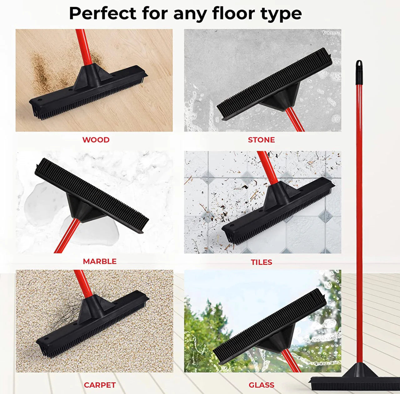 Forever Sticky multi-surface cleaning broom designed for wood, stone, marble, tiles, carpet, and glass floors