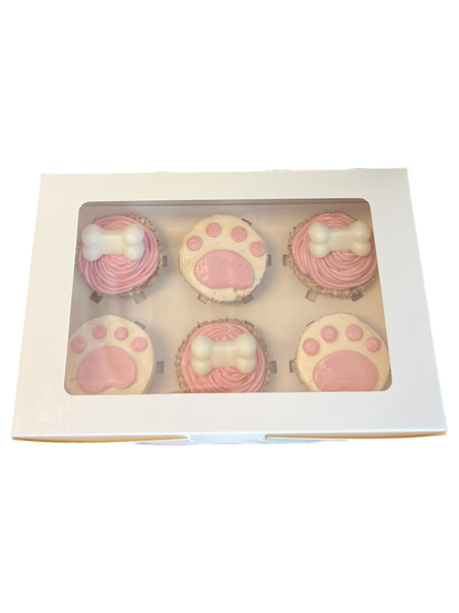 Half a Dozen Cupcakes With Paw Prints