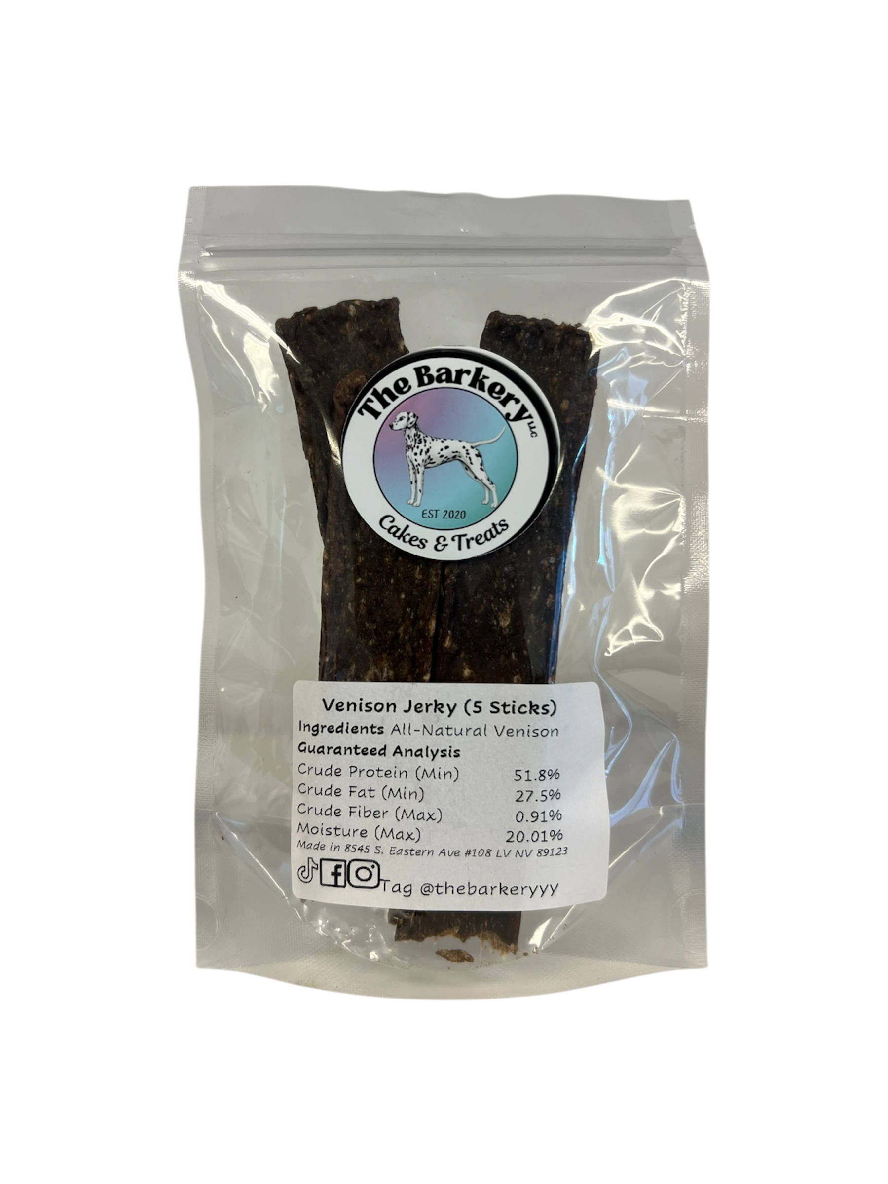 Dehydrated venison jerky for dogs from The Barkery Las Vegas natural single-ingredient protein treat.