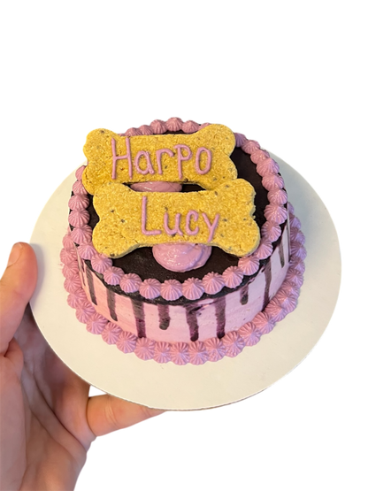 4inch Organic Drip Dog Cake - Custom Bone with Name