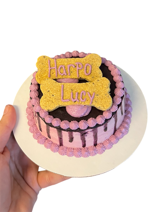 4inch Organic Drip Dog Cake - Custom Bone with Name