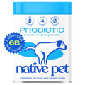 Native Pet probiotic supplement powder for dogs sold at The Barkery Las Vegas natural gut health support for pets.