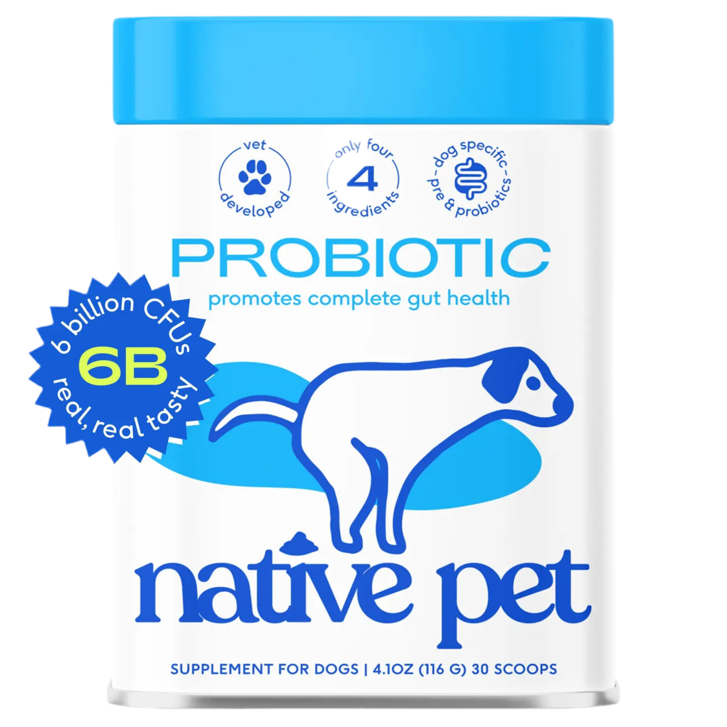 Native Pet probiotic supplement powder for dogs sold at The Barkery Las Vegas natural gut health support for pets.