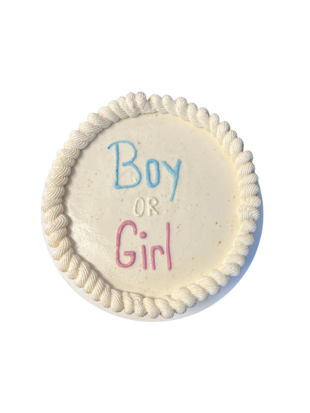6 inch gender reveal dog cake with pink and blue decorations from The Barkery Las Vegas custom pet celebration cake.