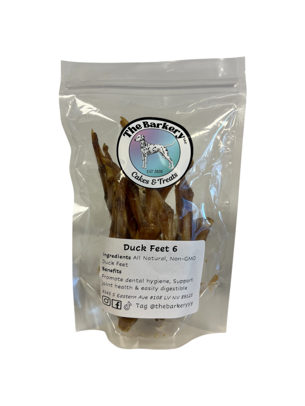 Dehydrated duck feet for dogs from The Barkery Las Vegas natural single-ingredient crunchy chew treat.