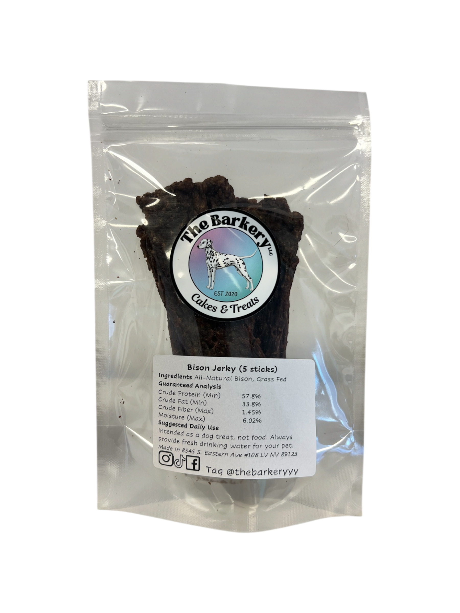 Dehydrated bison jerky for dogs from The Barkery Las Vegas natural single-ingredient protein treat.