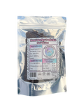 Single ingredient dehydrated beef jerky dog treats in a resealable bag