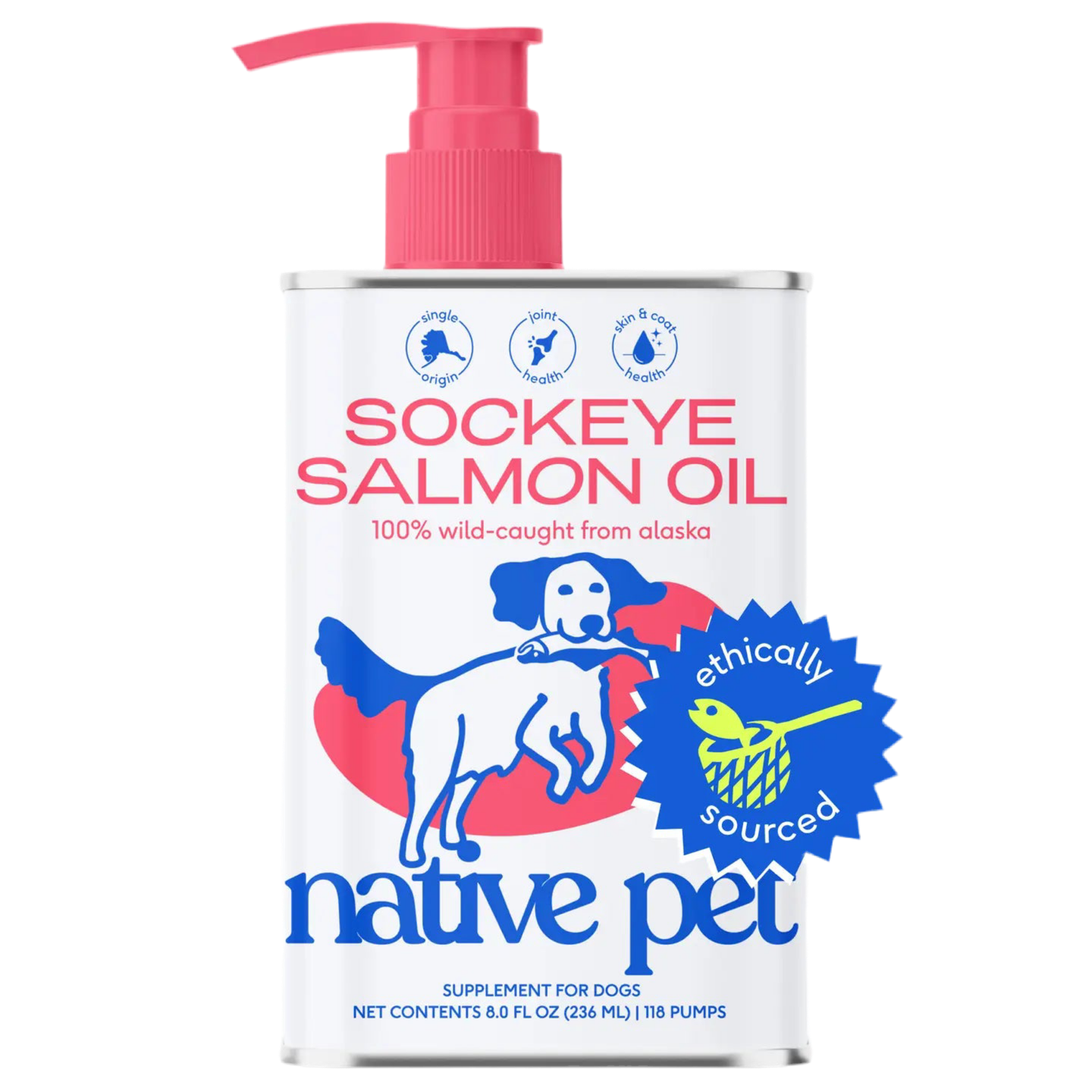 Native Pet Sockeye Salmon Oil for dogs and cats sold at The Barkery Las Vegas natural omega supplement for skin and coat health.