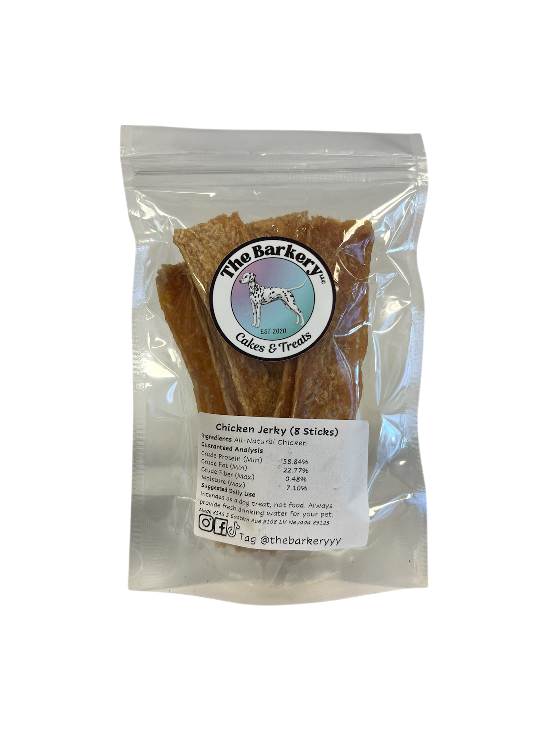 Dehydrated chicken jerky for dogs and cats from The Barkery Las Vegas natural single-ingredient protein treat.