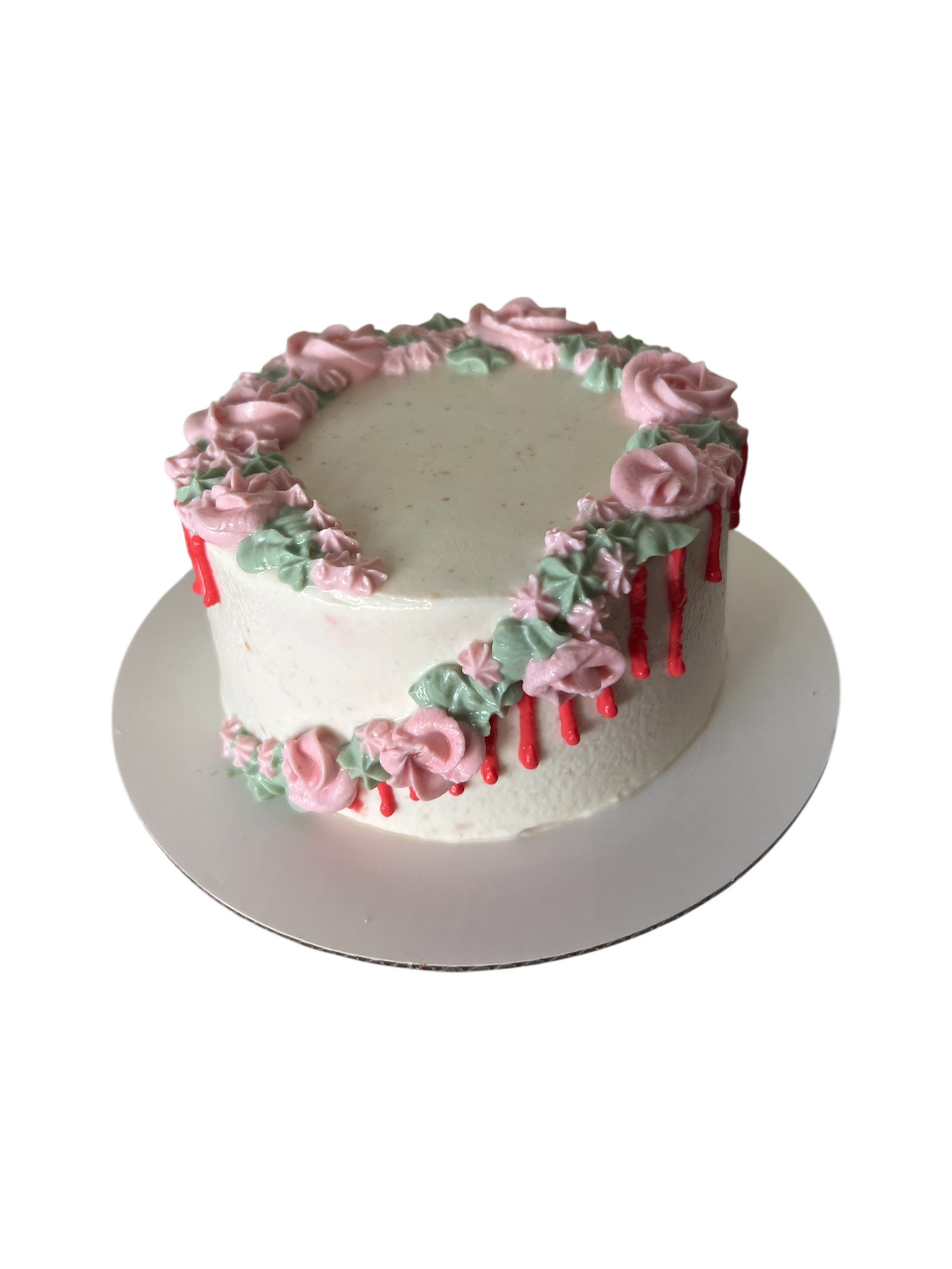 Dog birthday cake with floral piping and drip design customizable colors