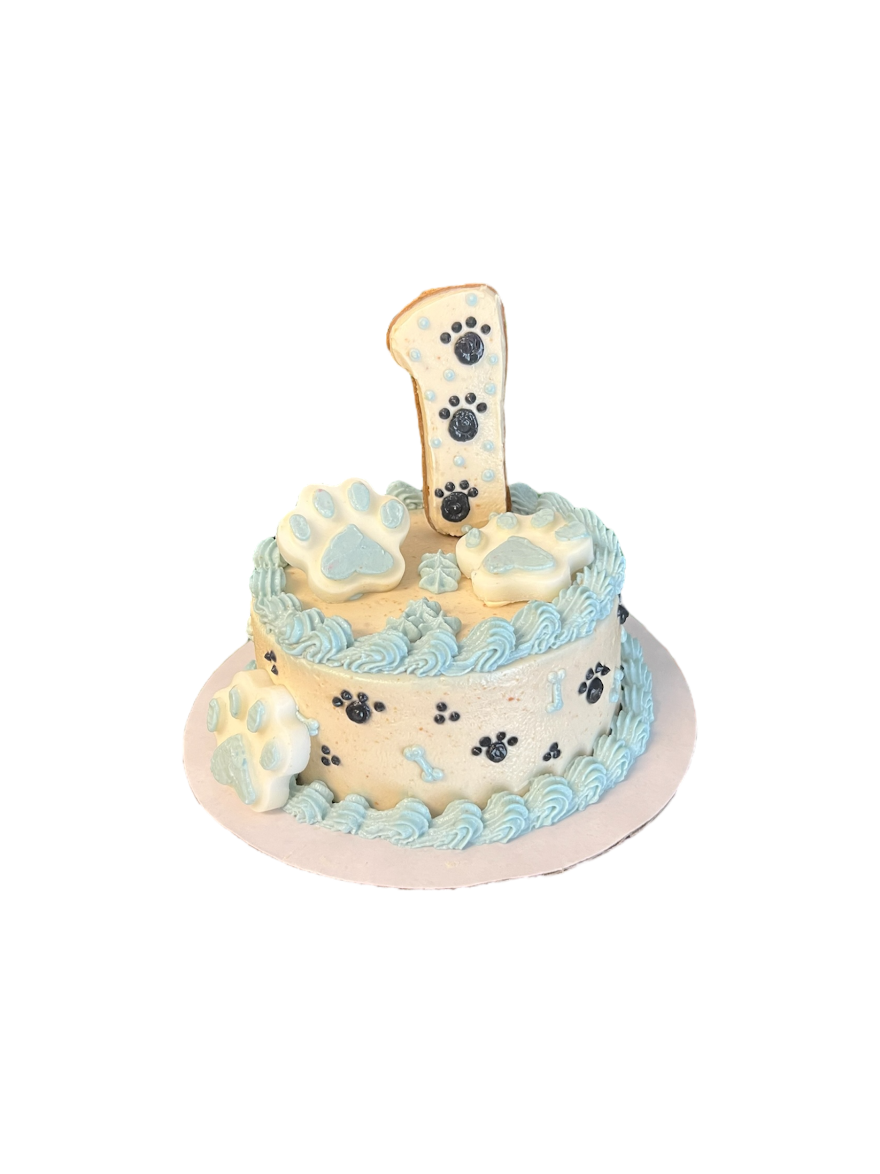 Custom Age Dog Cake with Paw Prints and Bones (Organic)