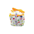 Colorful Happy Birthday gift box dog toy with polka dots and yellow bow from The Barkery Las Vegas