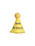 Yellow birthday hat for dogs and cats from The Barkery Las Vegas fun pet party accessory
