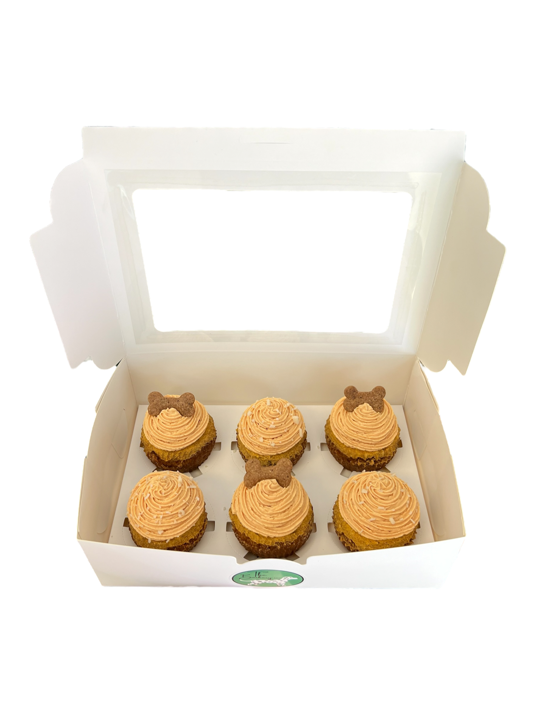Half Dozen Organic Dog Cupcakes with Bone Decorations