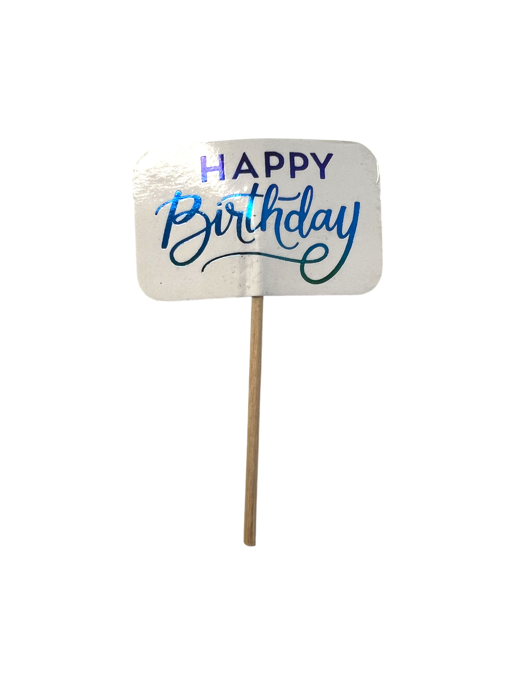 Small white Happy Birthday cake topper with blue lettering for dog and cat cakes from The Barkery Las Vegas.