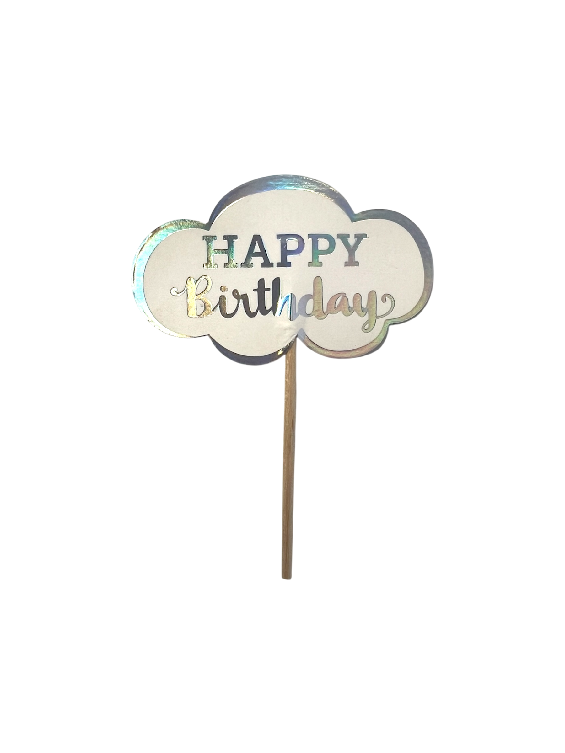 Cloud-shaped Happy Birthday cake topper with gold lettering for dog and cat cakes from The Barkery Las Vegas.