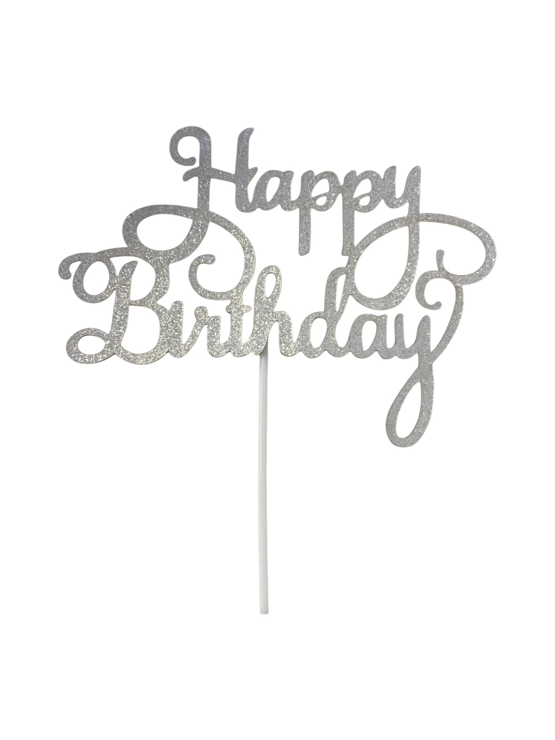 Silver Glitter happy birthday cake topper for dog or cat cakes from The Barkery Las Vegas