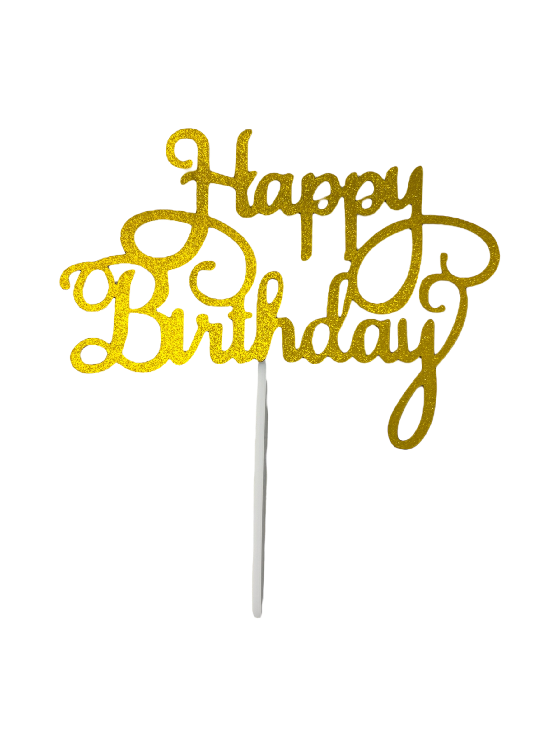 Gold glitter happy birthday cake topper for dog or cat cakes from The Barkery Las Vegas