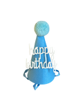Blue birthday hat for dogs from The Barkery Las Vegas fun pet party accessory