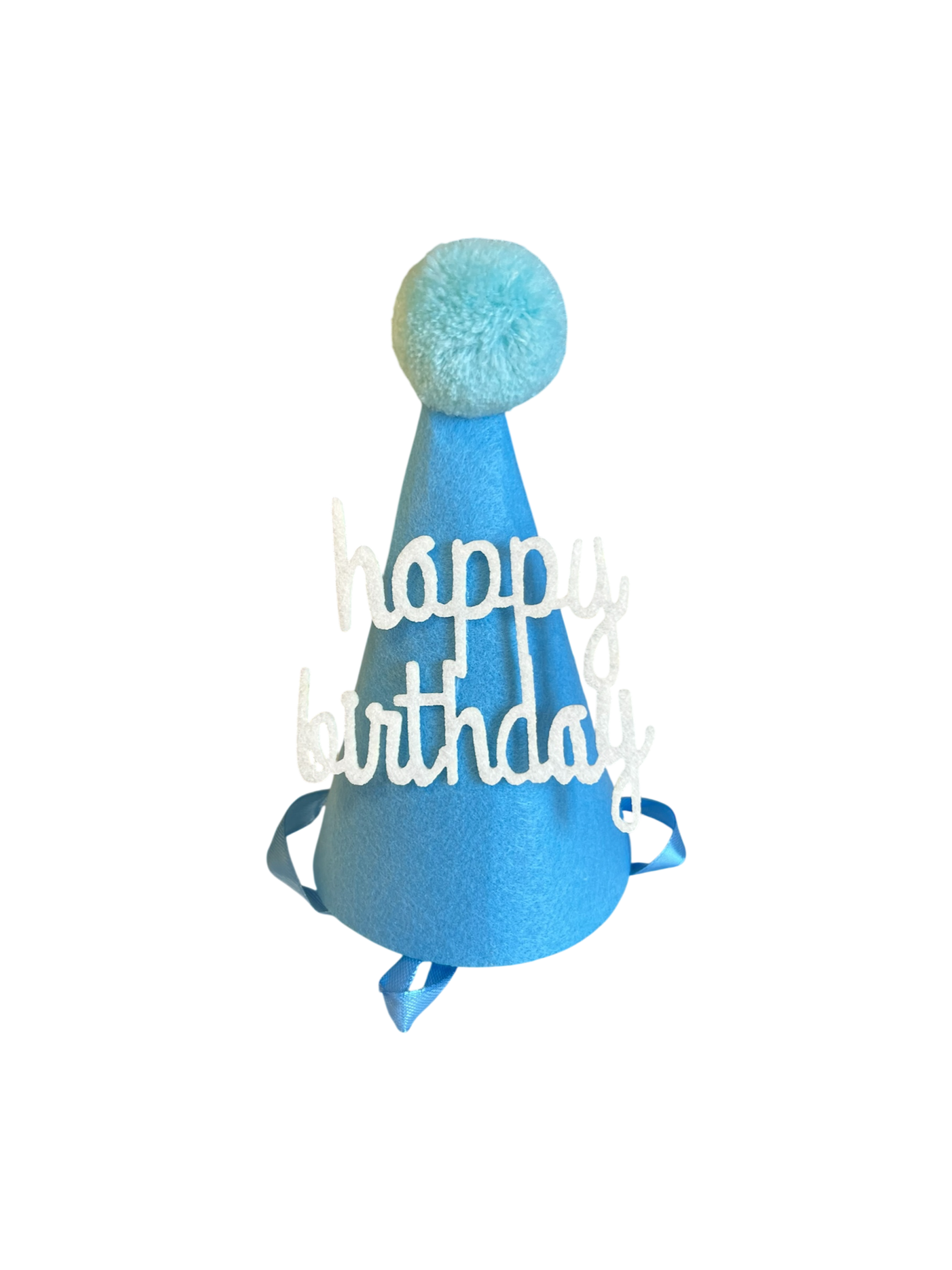 Blue birthday hat for dogs from The Barkery Las Vegas fun pet party accessory