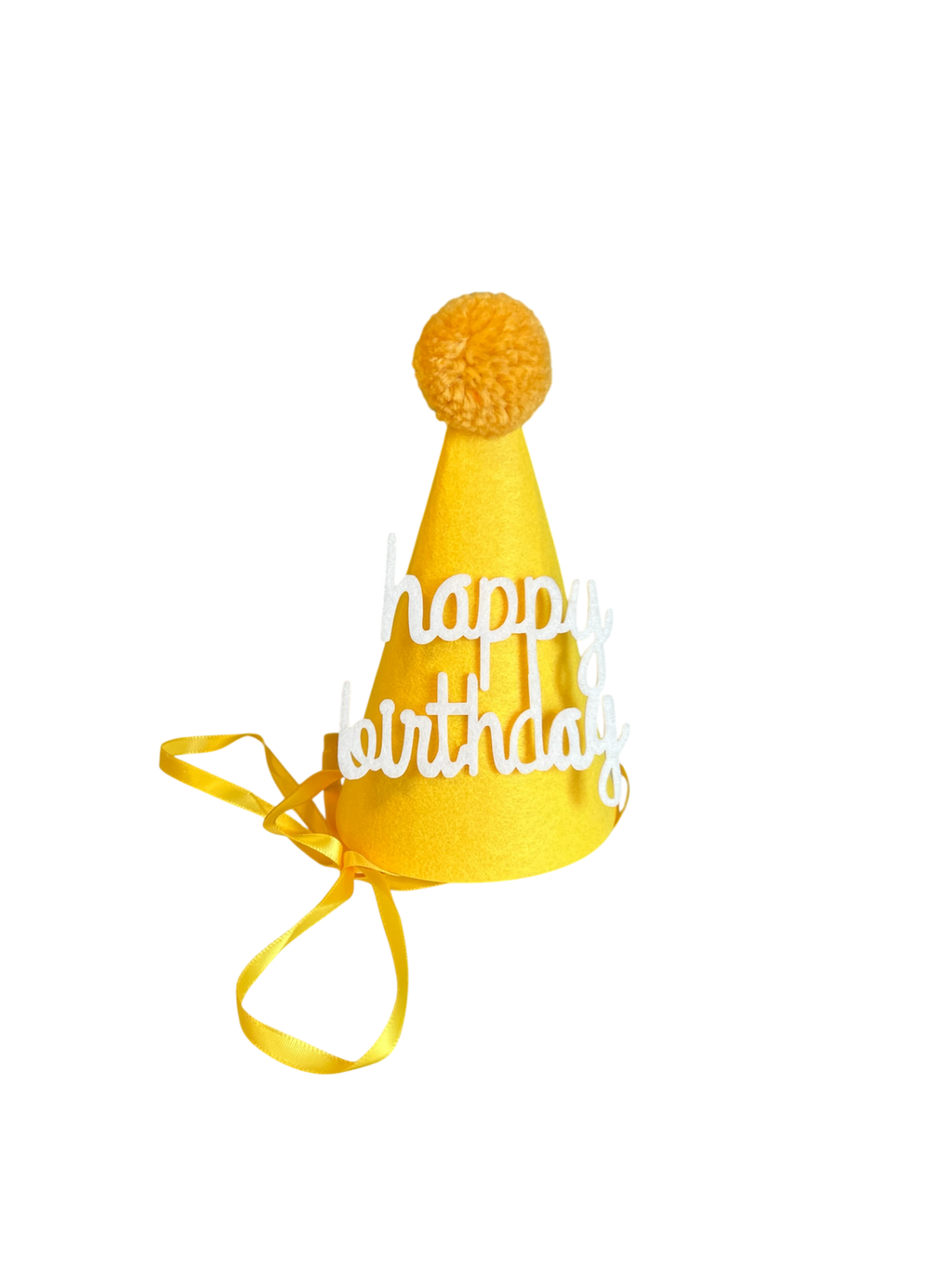 Yellow birthday hat for dogs from The Barkery Las Vegas fun pet party accessory