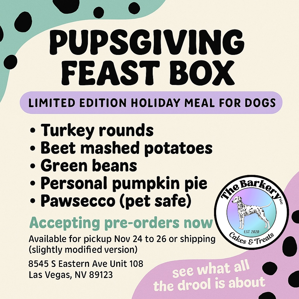 Limited edition Pupsgiving Feast Box for dogs from The Barkery Las Vegas festive holiday meal with treats and jerky.