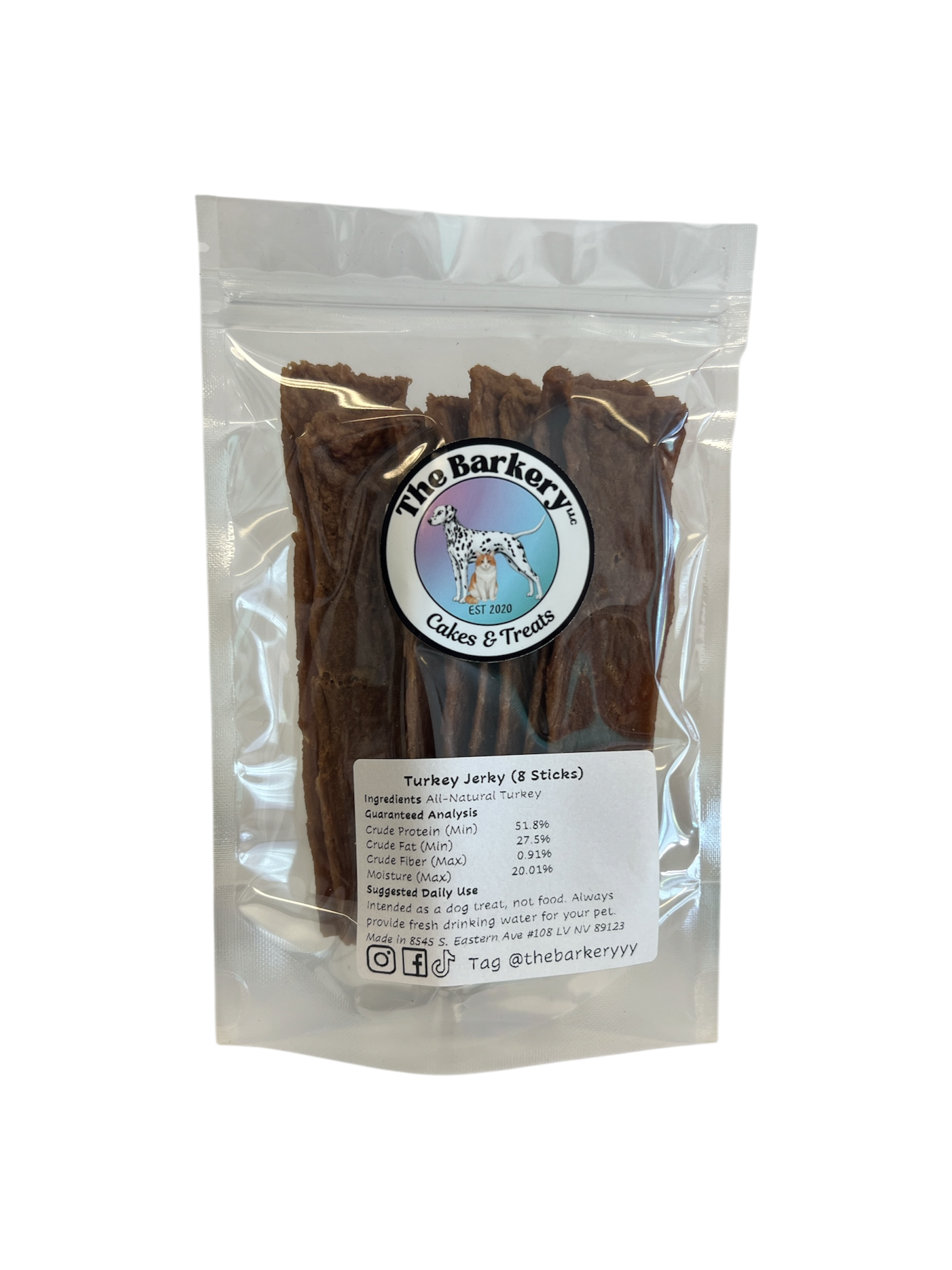 Dehydrated turkey jerky for dogs and cats from The Barkery Las Vegas natural single-ingredient protein treat.