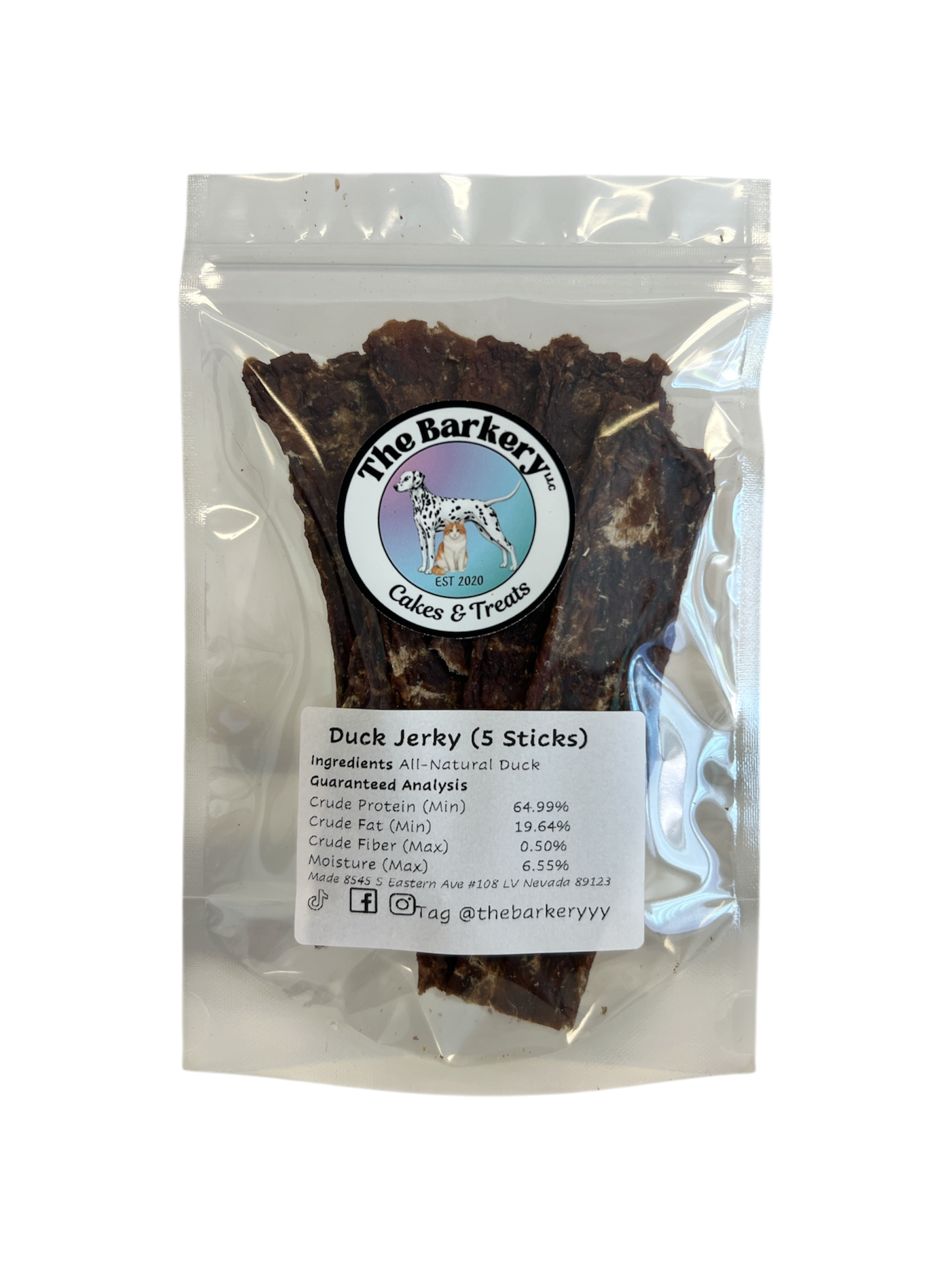 Dehydrated duck jerky for dogs and cats from The Barkery Las Vegas natural single-ingredient protein treat.