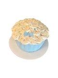 Custom giant cupcake dog cake with swirled frosting, pastel sprinkles, and blue bow from The Barkery Las Vegas handmade pet birthday cake.