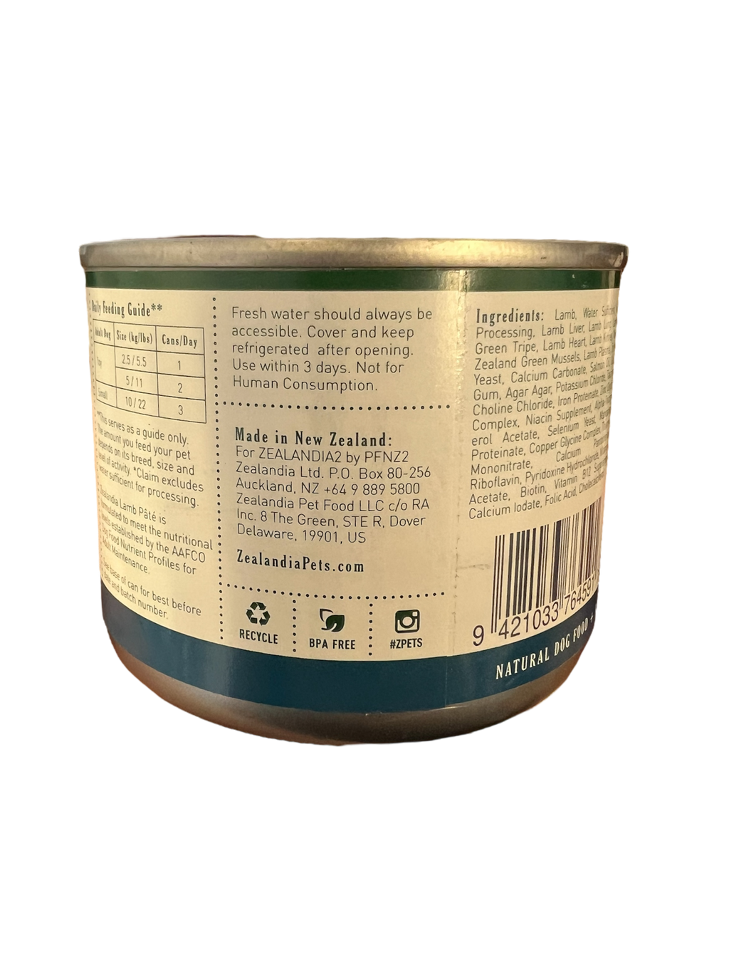 Lamb Pate Dog Food Zealandia