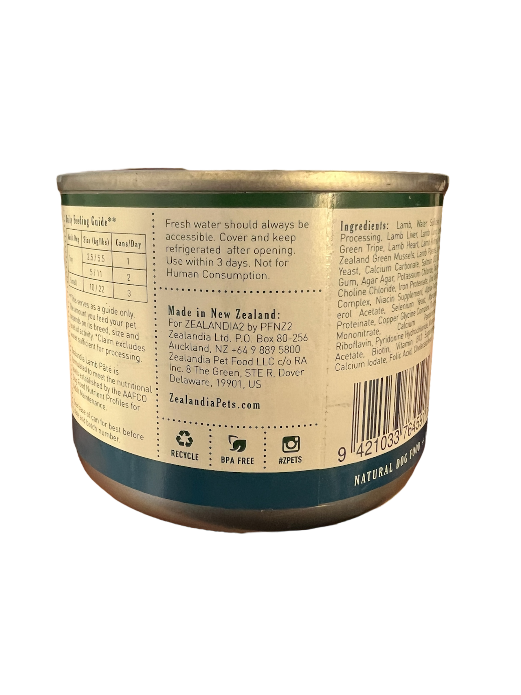 Lamb Pate Dog Food Zealandia