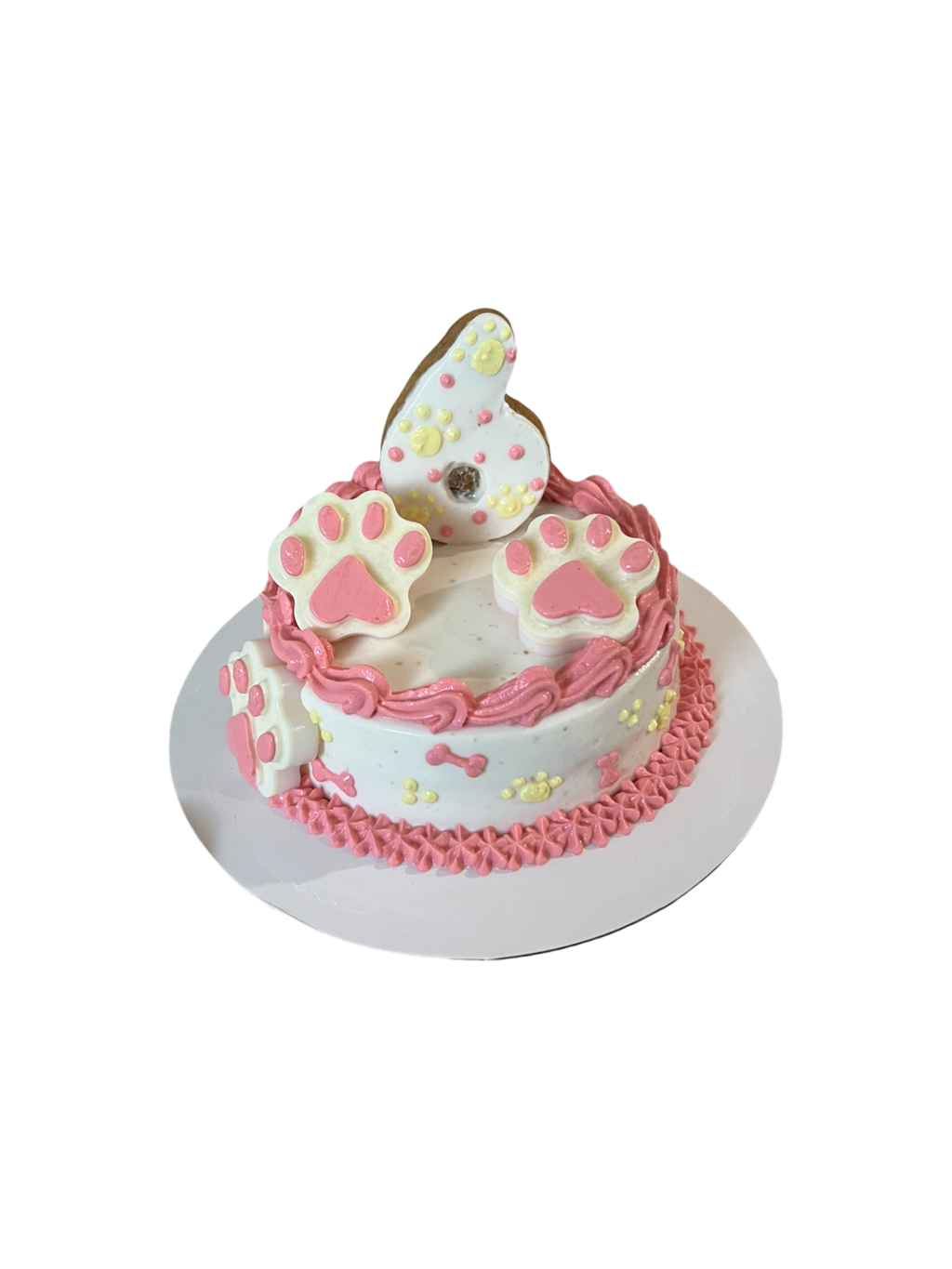 Custom Age Dog Cake with Paw Prints, Bones & #