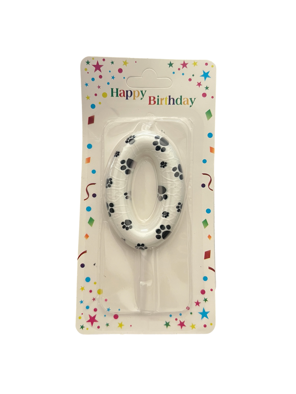 White & black paw print number candle