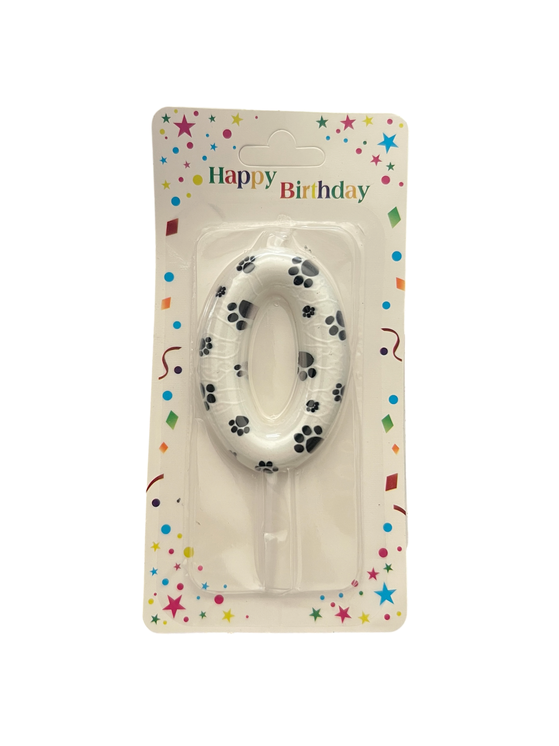 White & black paw print number candle