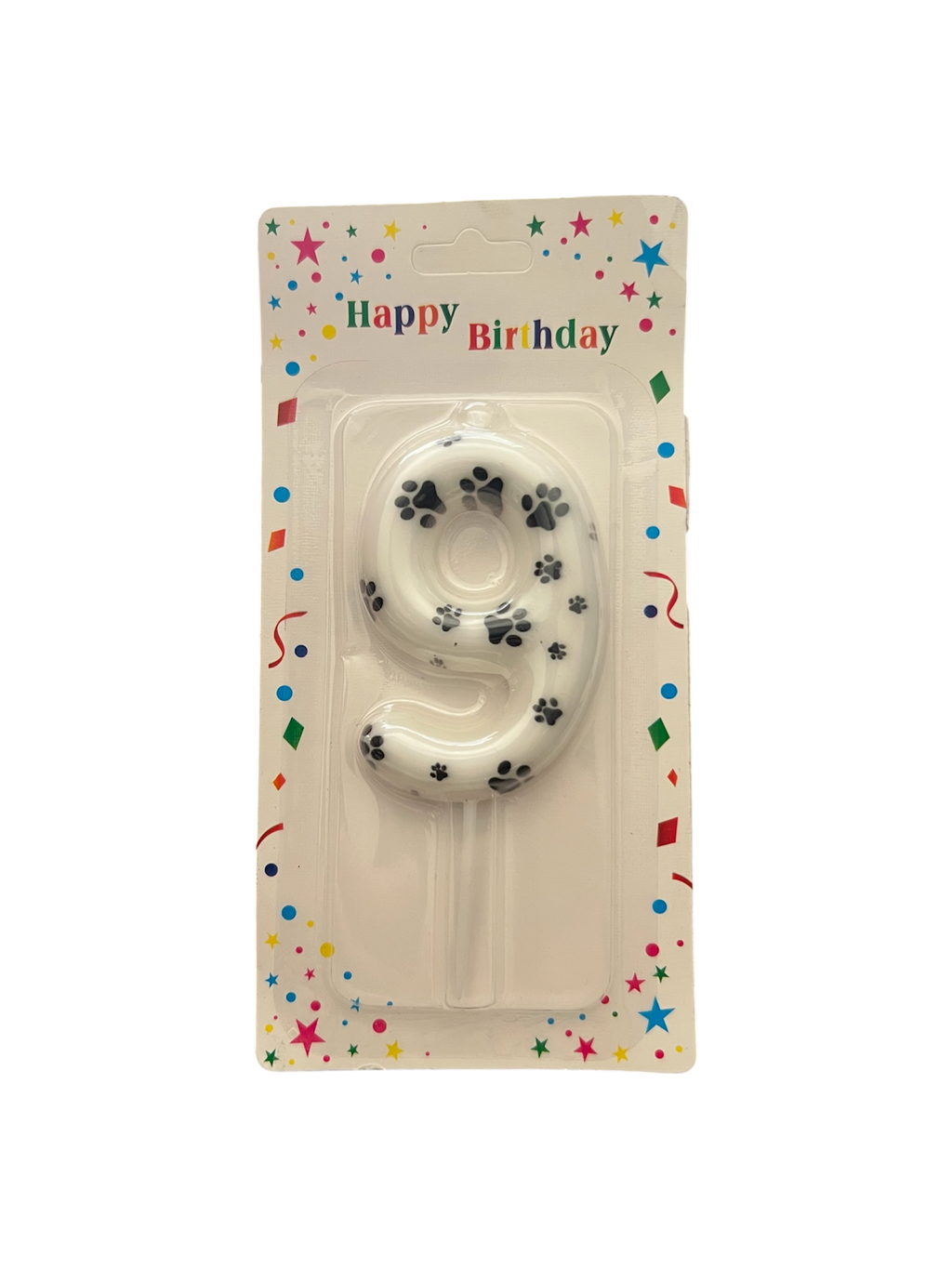 White & black paw print number candle