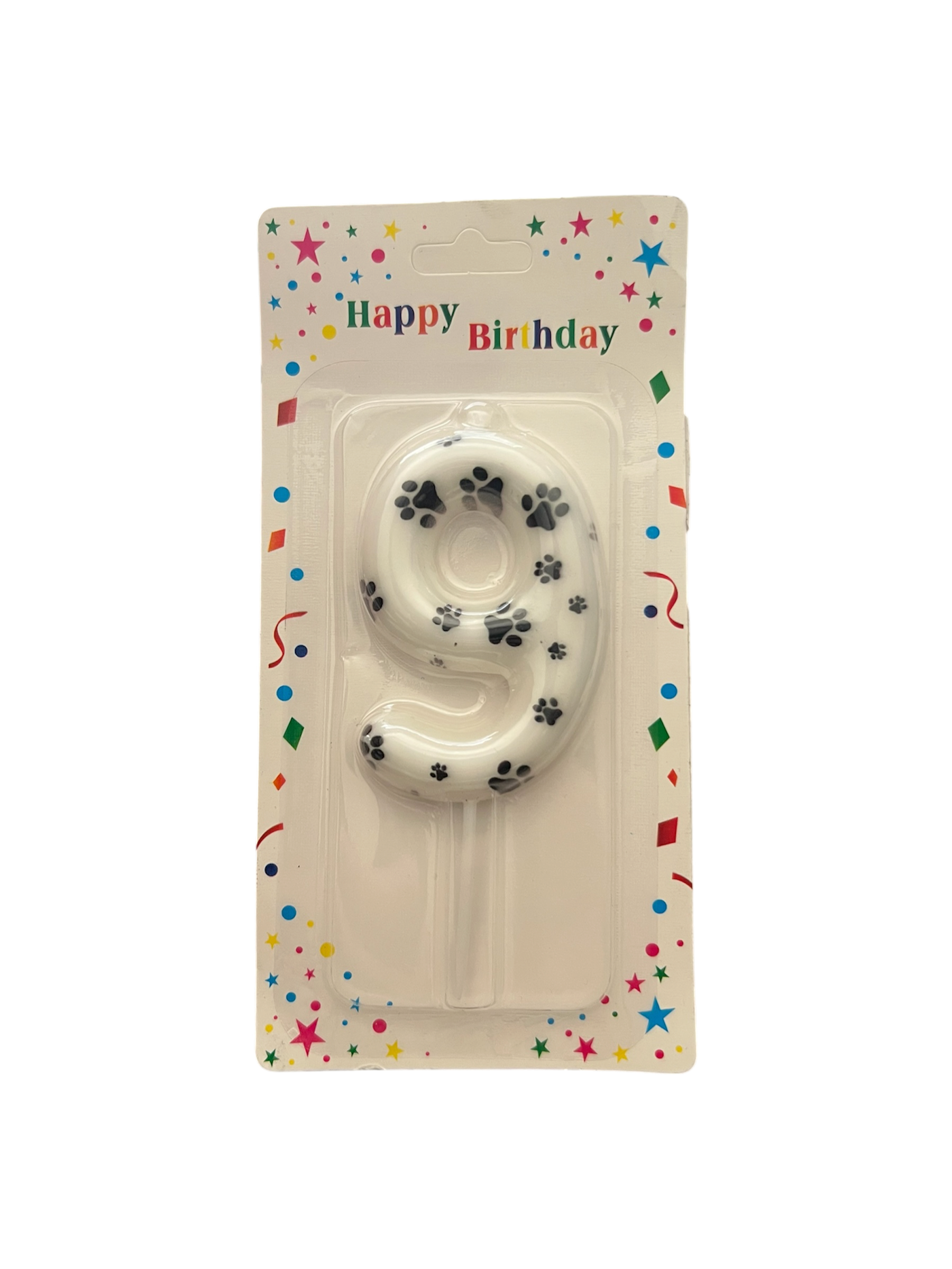 White & black paw print number candle
