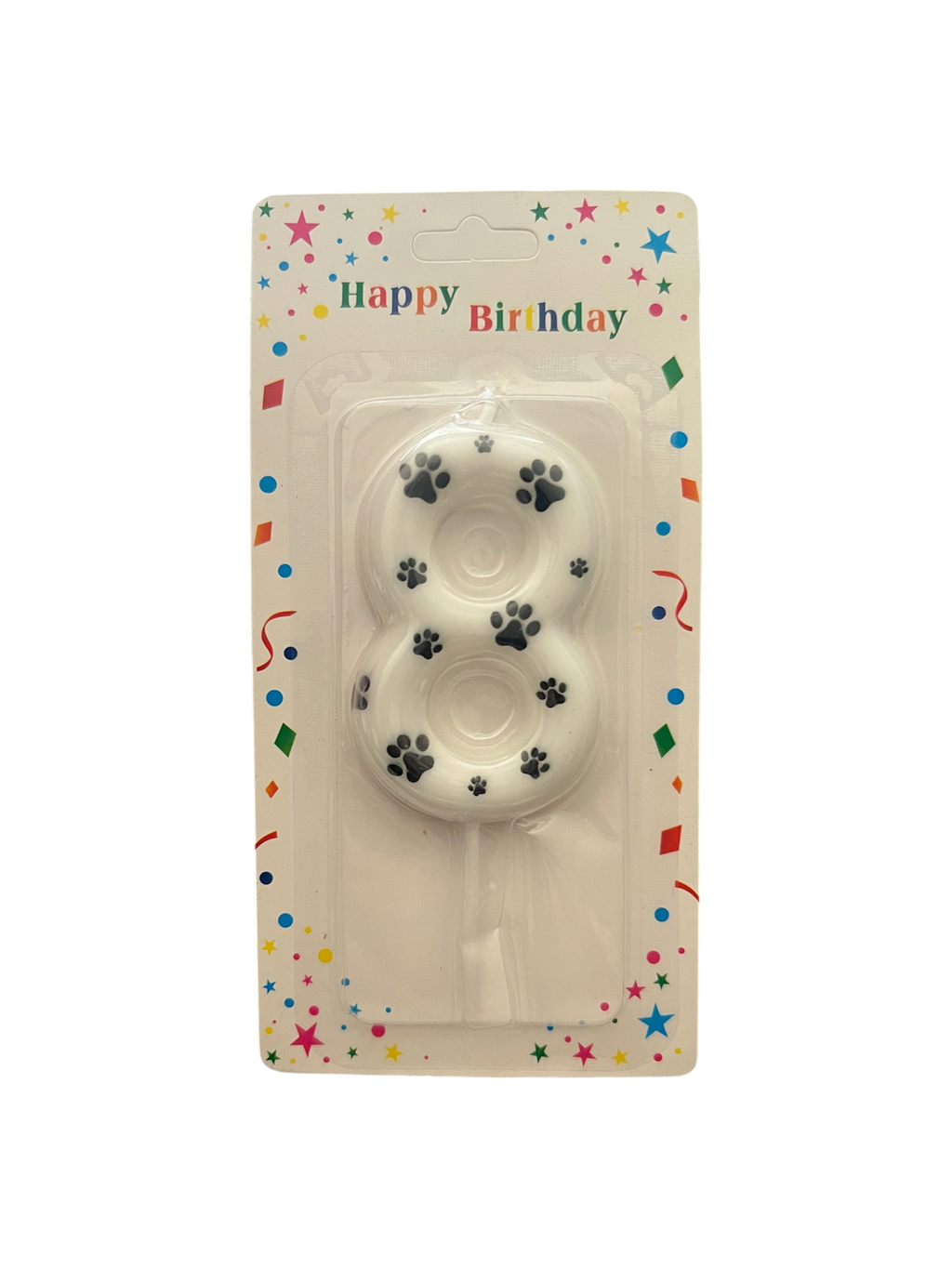 White & black paw print number candle