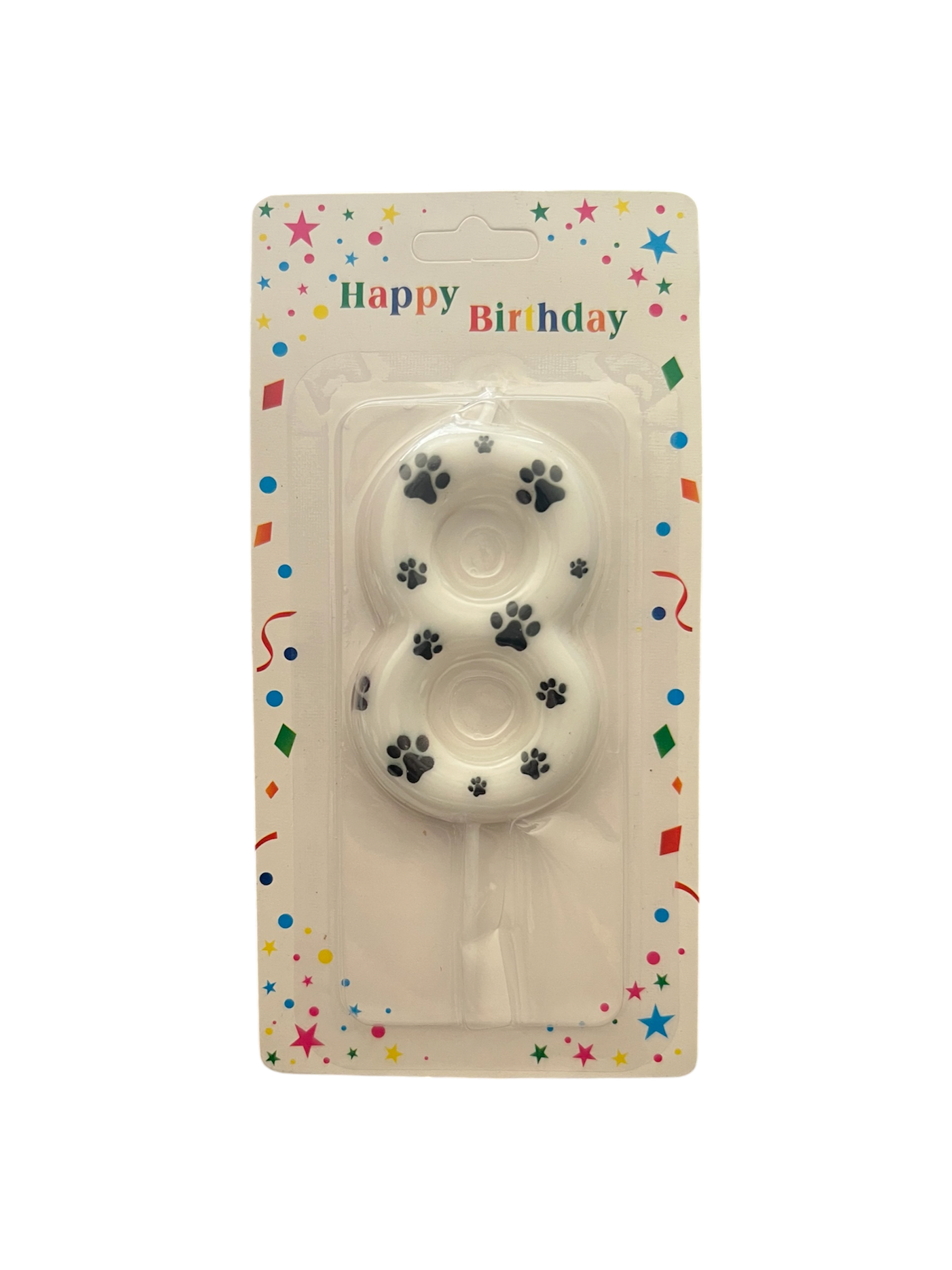 White & black paw print number candle