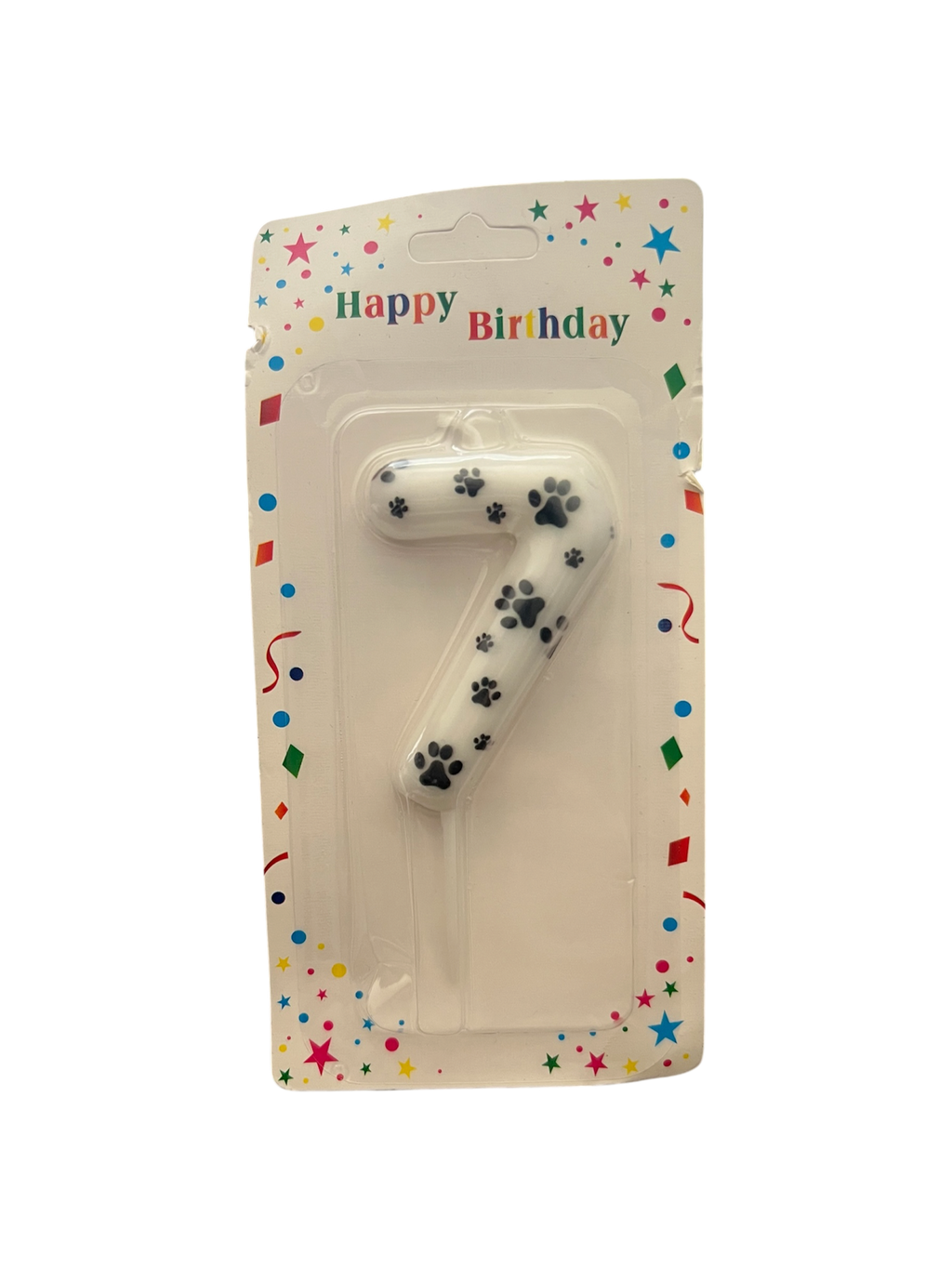White & black paw print number candle
