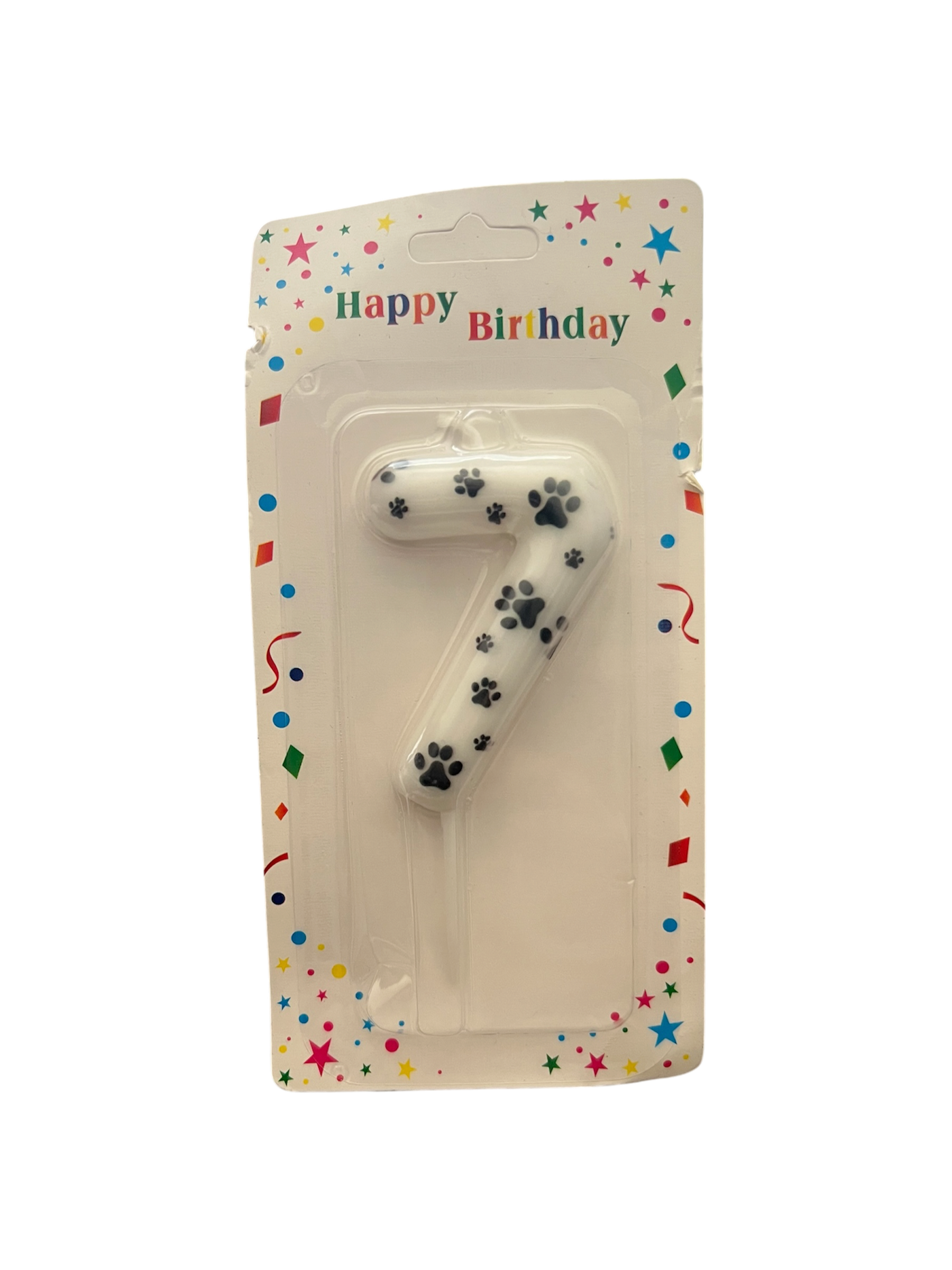 White & black paw print number candle