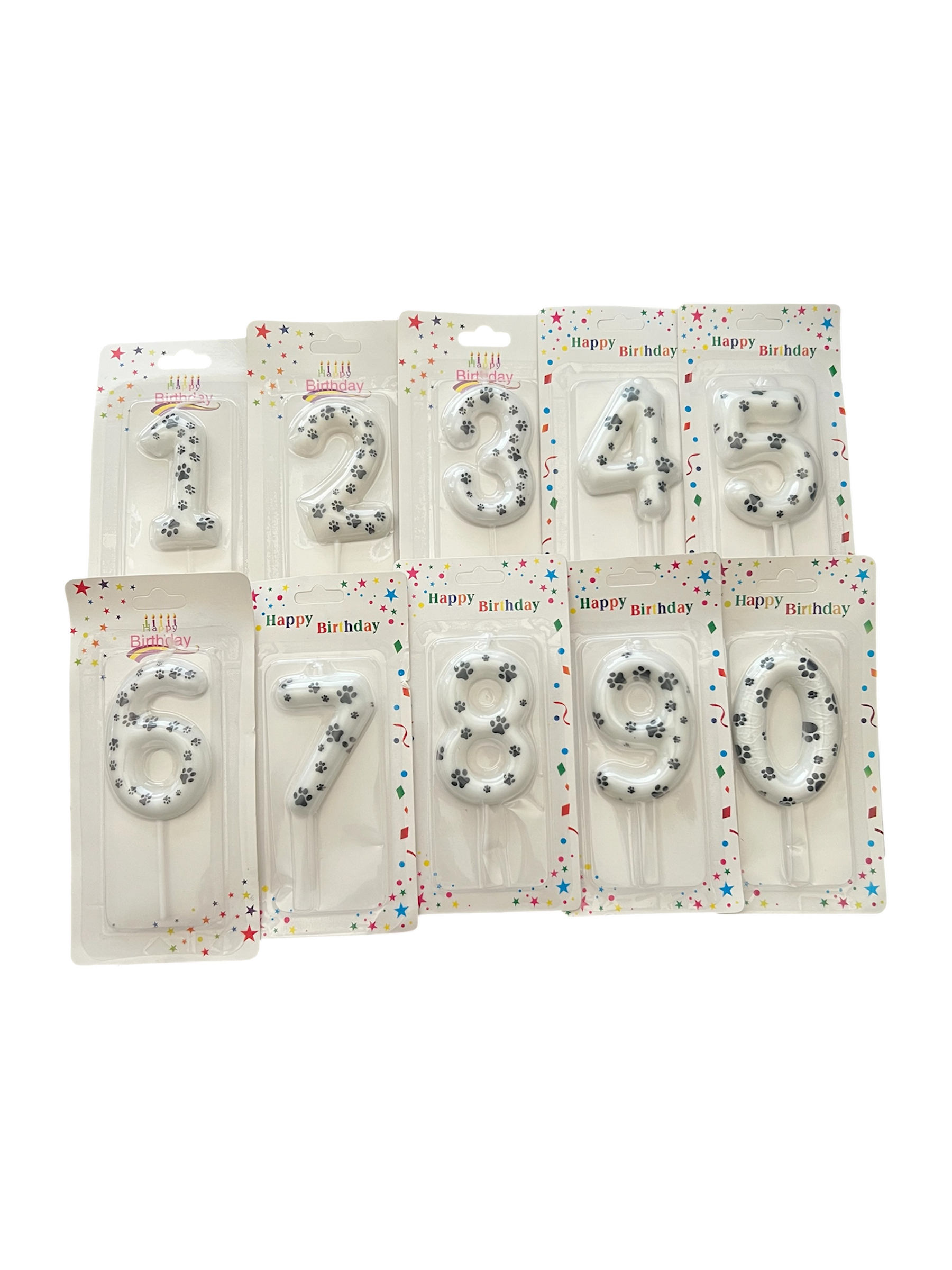 White & black paw print number candle