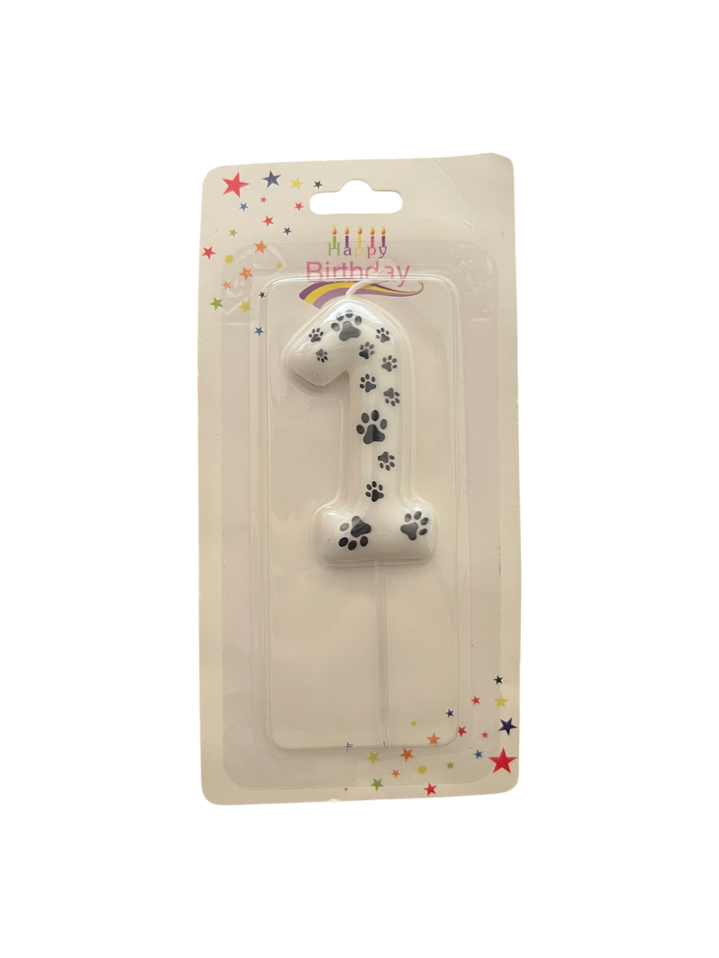 White & black paw print number candle