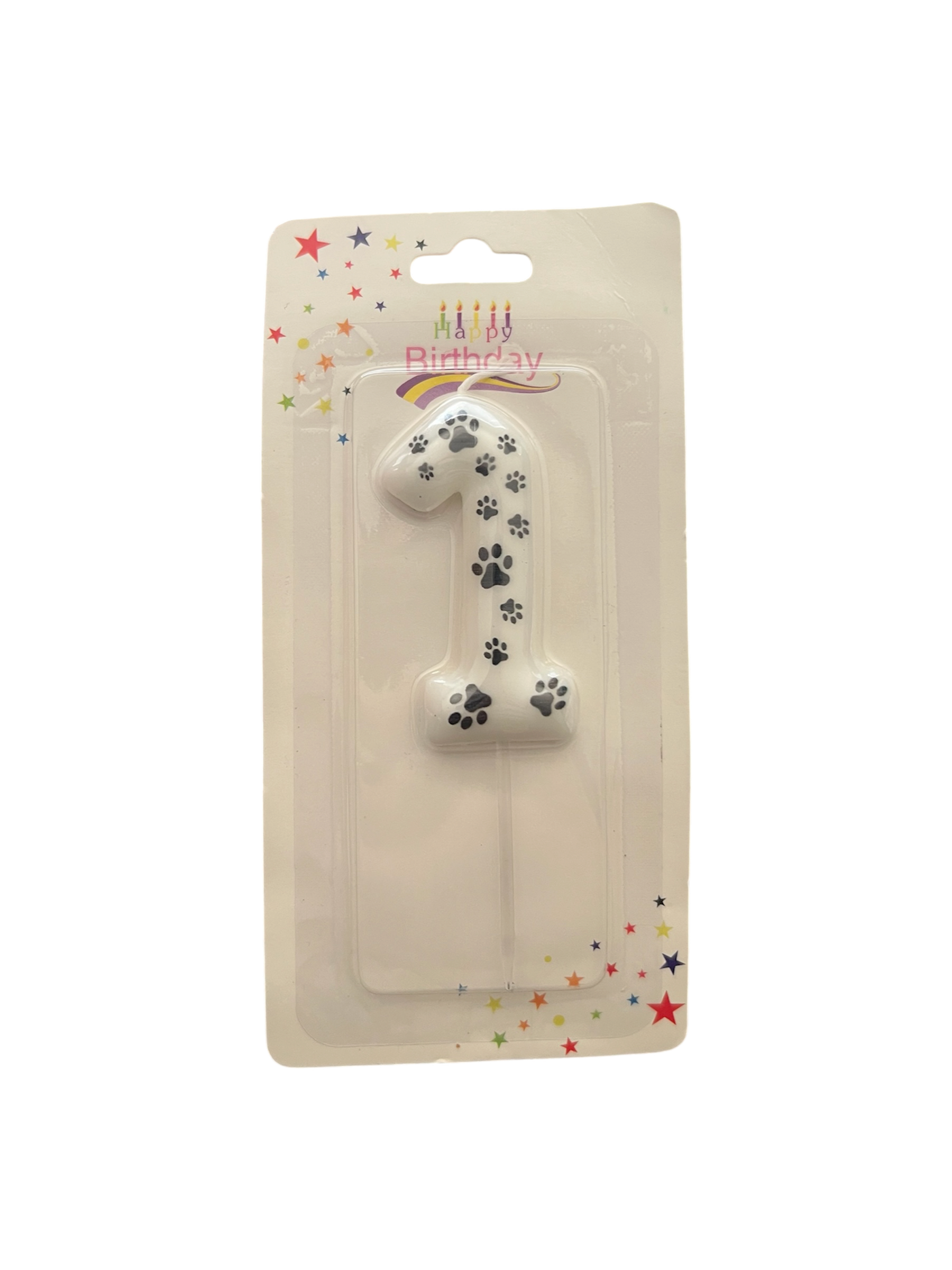 White & black paw print number candle