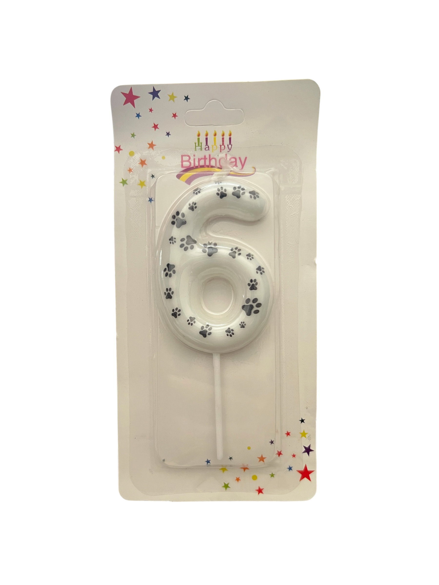 White & black paw print number candle