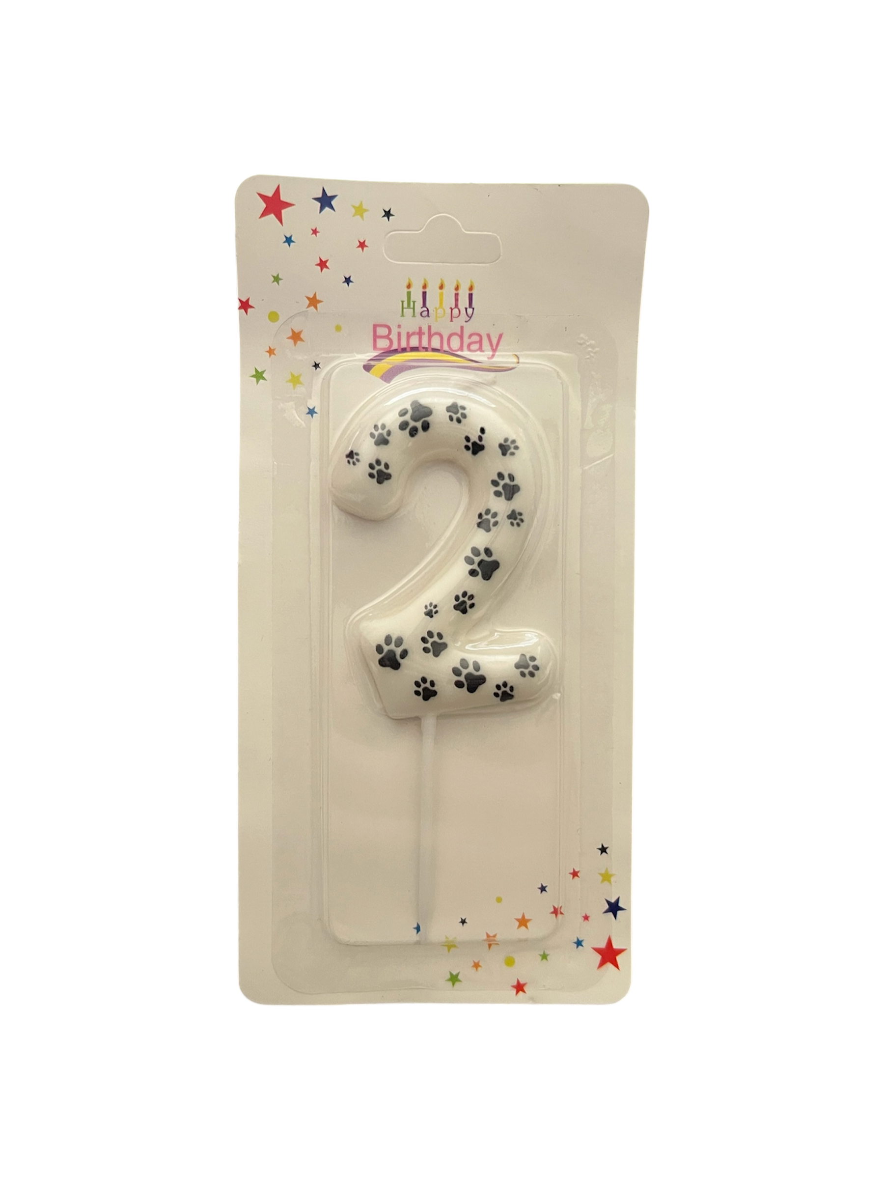 White & black paw print number candle