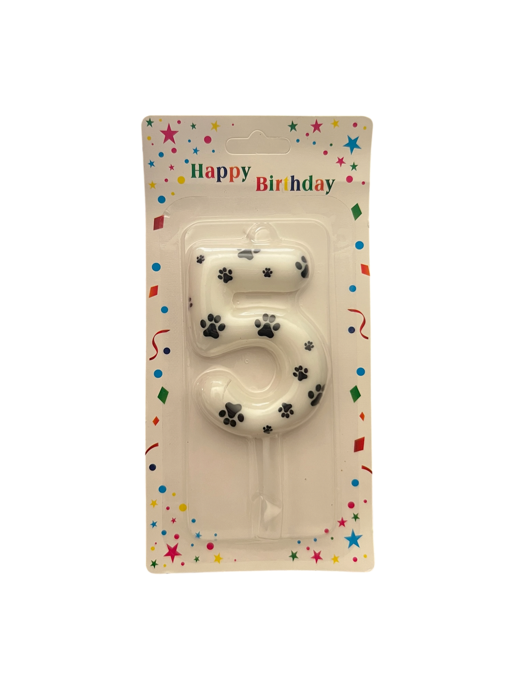 White & black paw print number candle