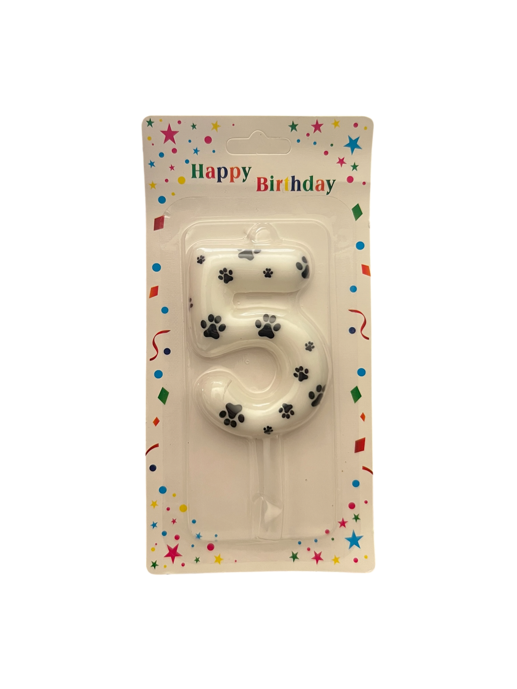 White & black paw print number candle