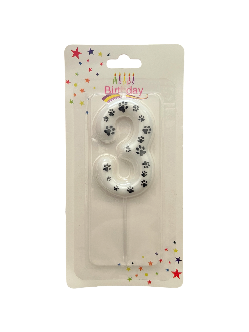 White & black paw print number candle